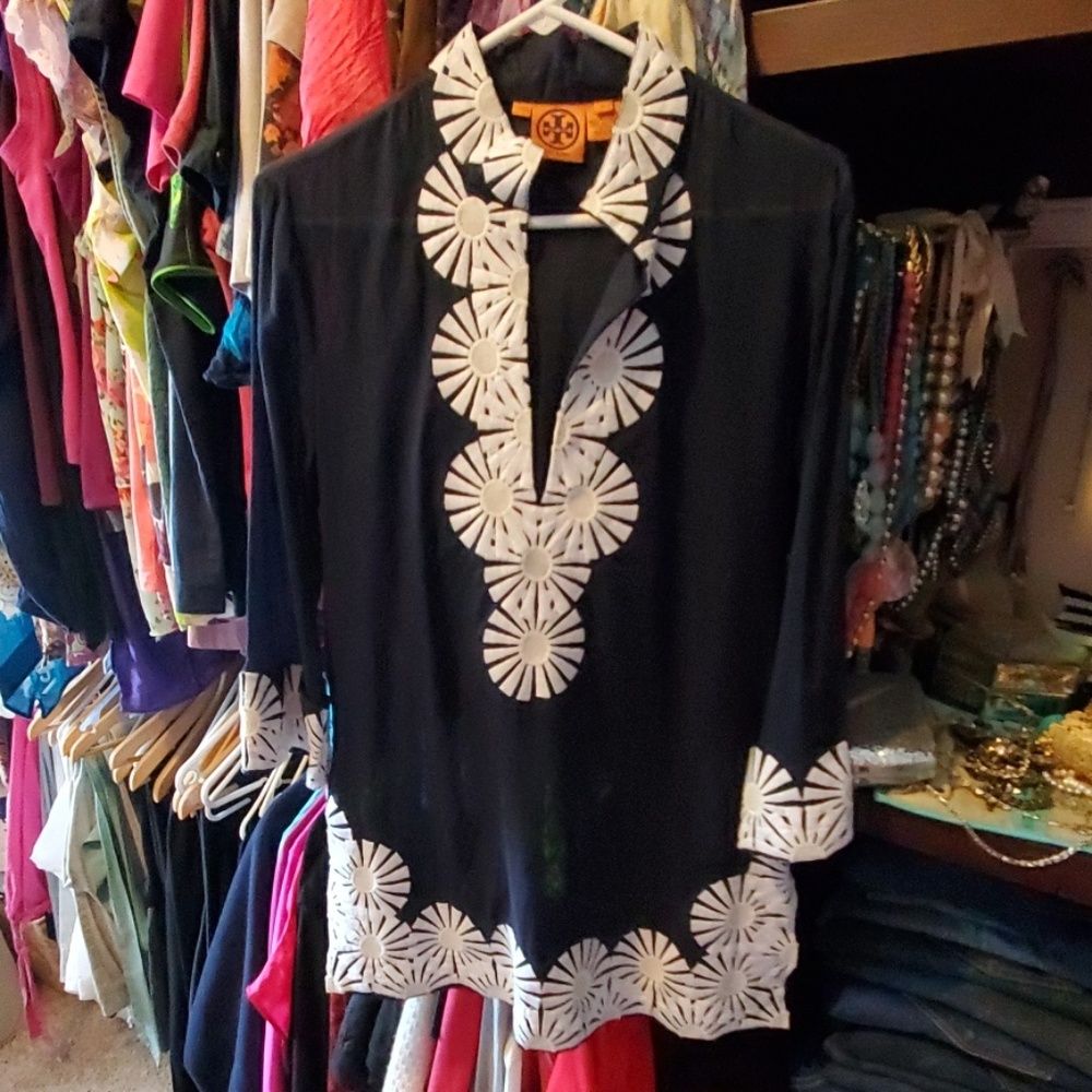 Size 12 Tory Burch navy and white cotton tunic